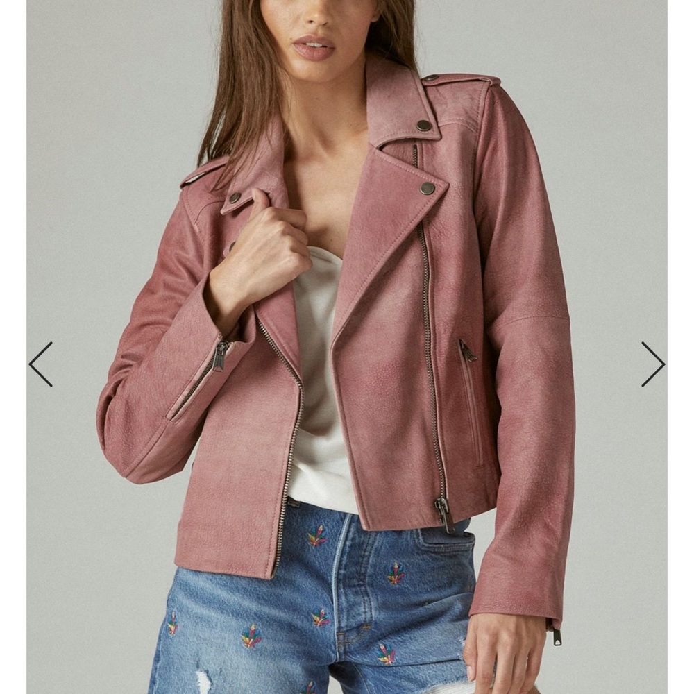 Lucky Brand Genuine Leather Distressed Leather Moto Jacket Pink NWT